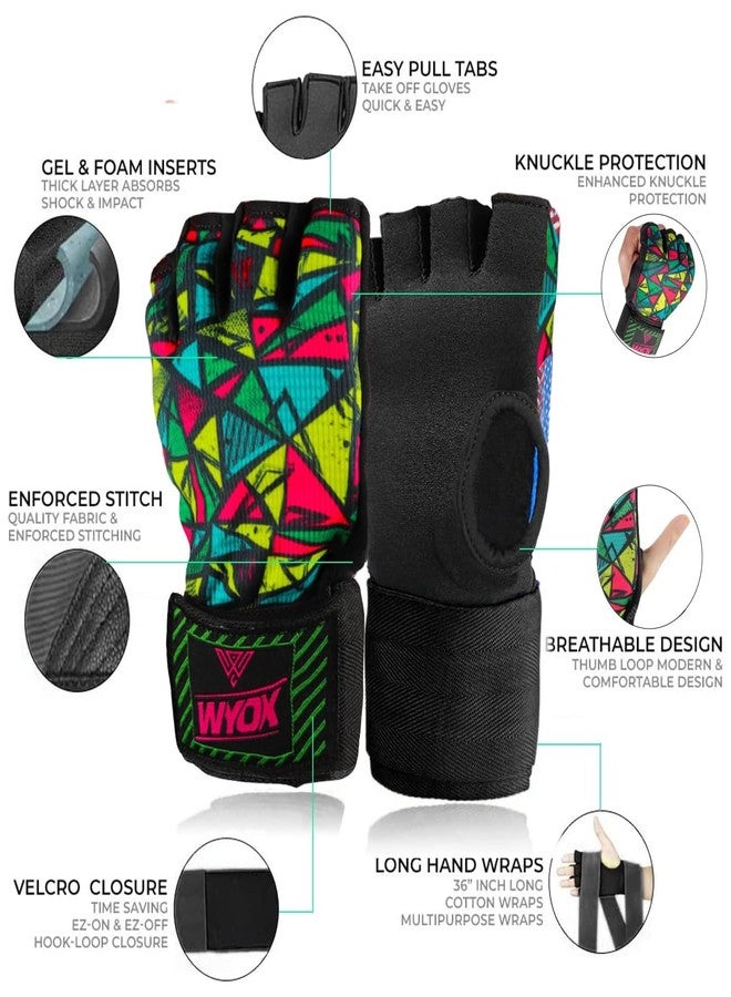 WYOX Gel Boxing Hand Wraps Inner Gloves for Men & Women, 80cm Quick Wrist Straps, Padded Knuckle Protection for Muay Thai Kickboxing, Hand Wraps for Boxing & Martial Arts (Xeno Picasso, L/XL) - Image 2